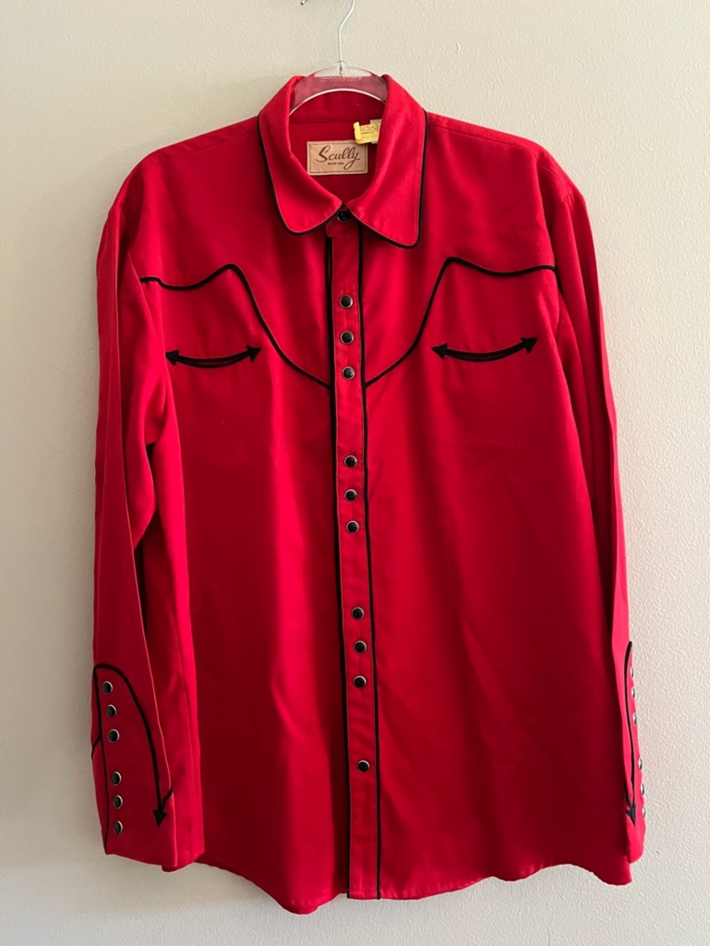 Scully Red Western Shirt with Black Trim